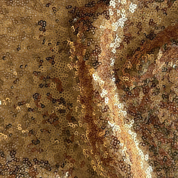 Overlapping Gold Sequins on Stretch Polyester Blend Mesh