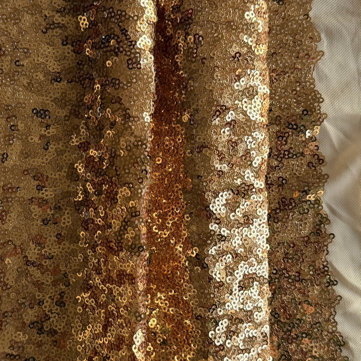 Overlapping Gold Sequins on Stretch Polyester Blend Mesh