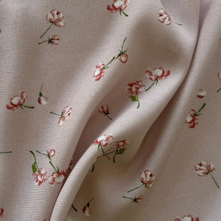 Sweet Tumbling Blooms Mauve Rayon Viscose Challis (Made in Italy)