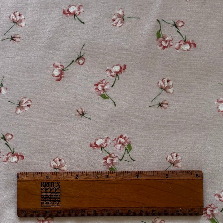 Sweet Tumbling Blooms Mauve Rayon Viscose Challis (Made in Italy)