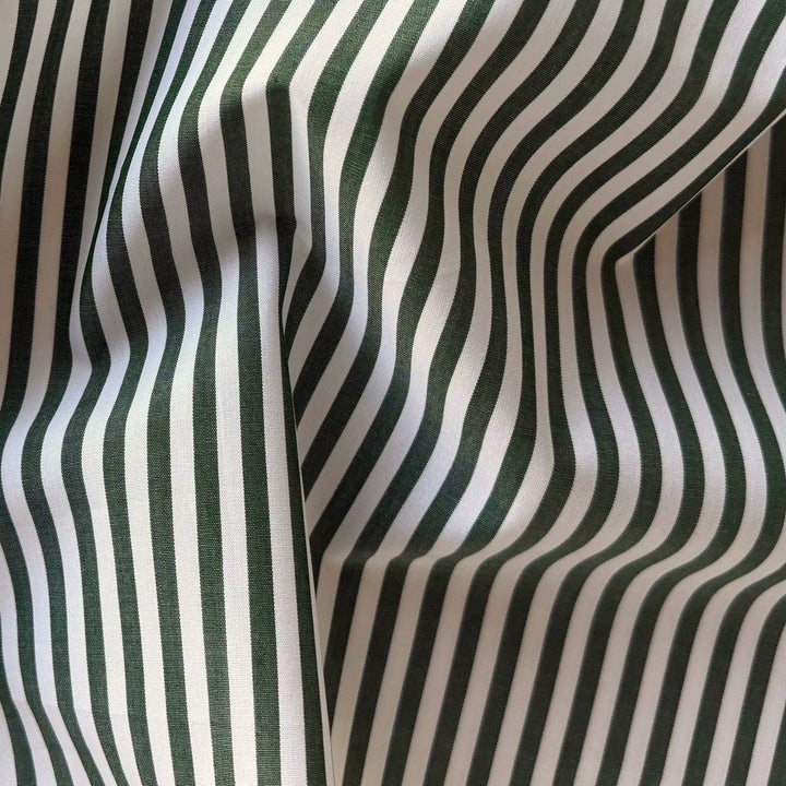 High-End Bottle Green & White Striped 2-Ply Cotton Shirting (Made in Italy)
