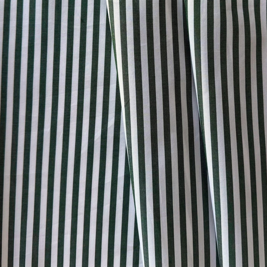 High-End Bottle Green & White Striped 2-Ply Cotton Shirting (Made in Italy)