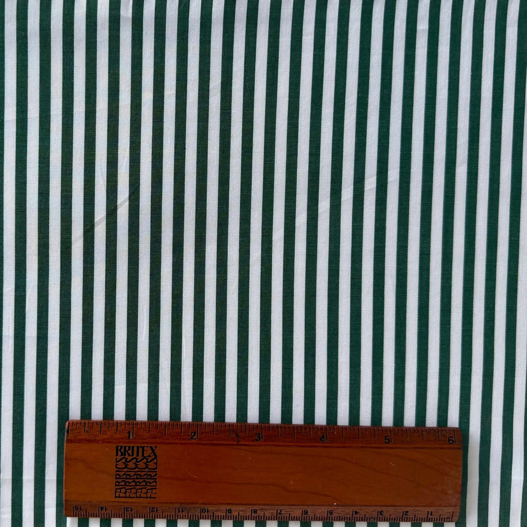 High-End Bottle Green & White Striped 2-Ply Cotton Shirting (Made in Italy)