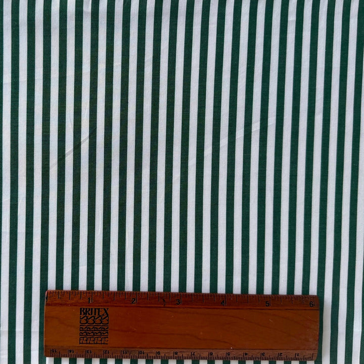 High-End Bottle Green & White Striped 2-Ply Cotton Shirting (Made in Italy)