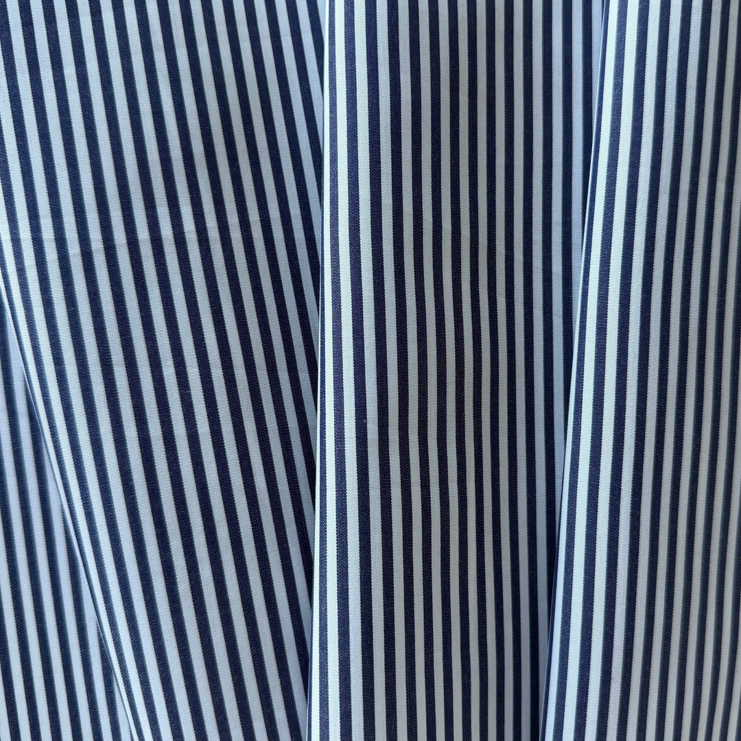 Handsome India Ink & White Striped 2-Ply Cotton Shirting (Made in Italy)