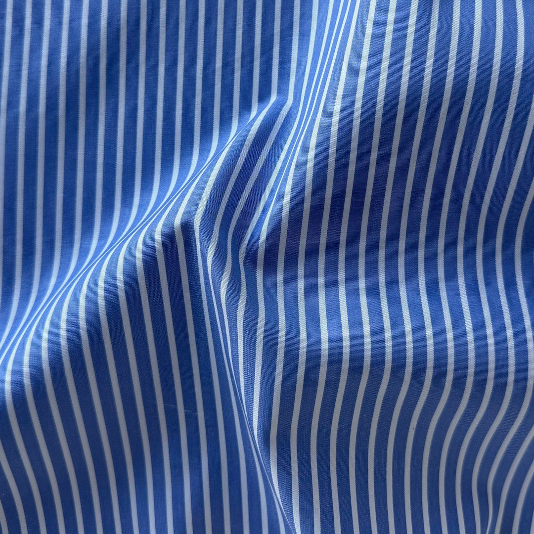 Crisp Cornflower Blue & White Striped 2-Ply Cotton Shirting (Made in Italy)