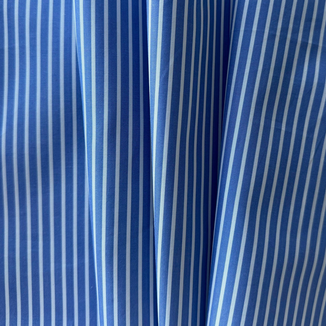 Crisp Cornflower Blue & White Striped 2-Ply Cotton Shirting (Made in Italy)