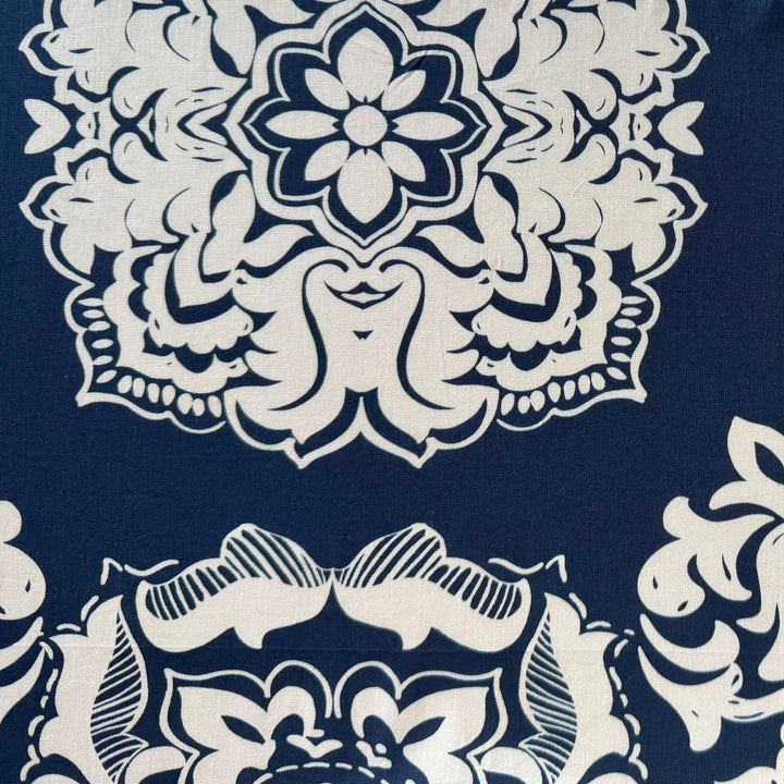 7" Double Border Print - Large-Scale Navy & Cream Medallions Cotton Poplin (Made in Italy)