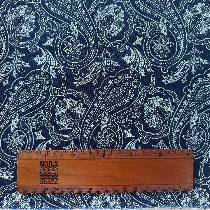 10 oz Paisley White & Navy Cotton Denim Twill (Made in Italy)