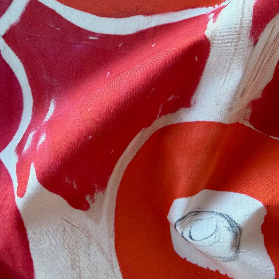 High End Abstract Cherry & Tangerine Crisp Cotton Poplin (Made in Italy)