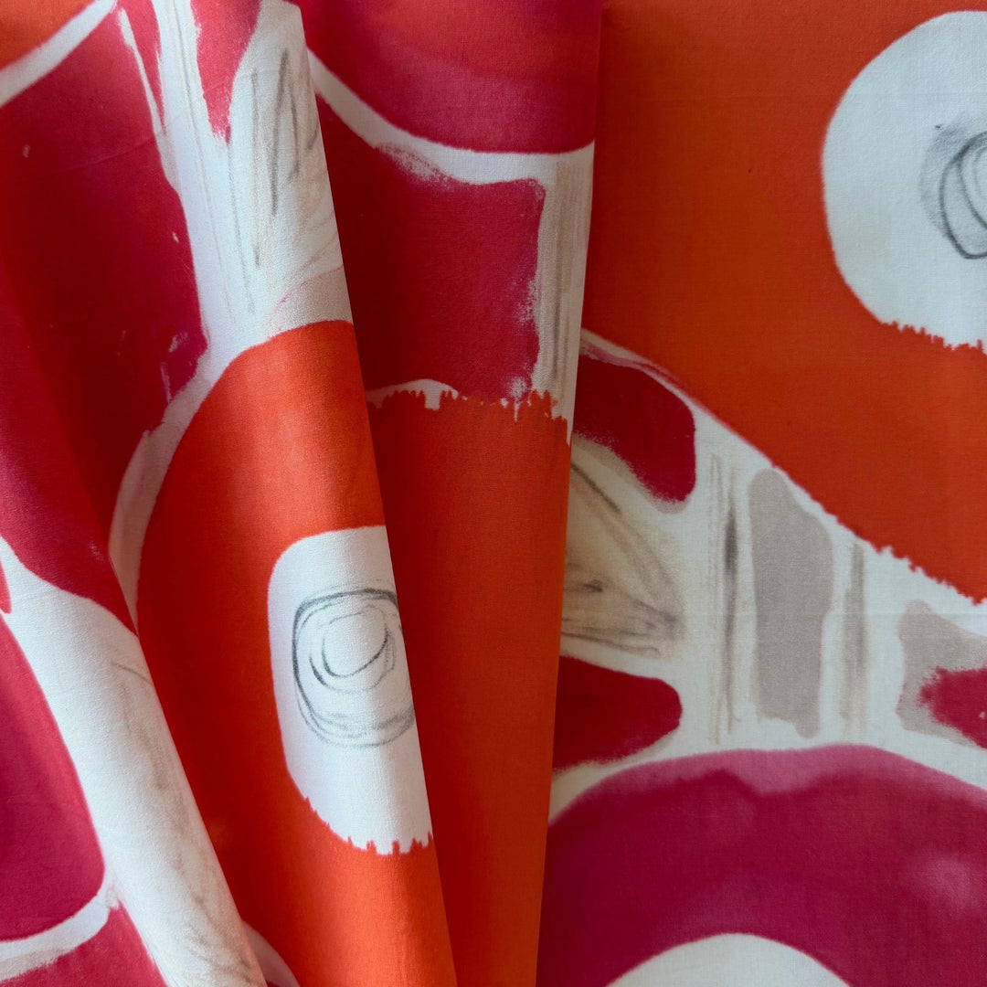 High End Abstract Cherry & Tangerine Crisp Cotton Poplin (Made in Italy)