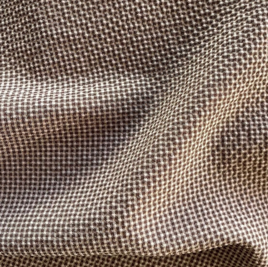 Café au Lait & Cream Checked Stretch Wool Seersucker (Made in Italy)