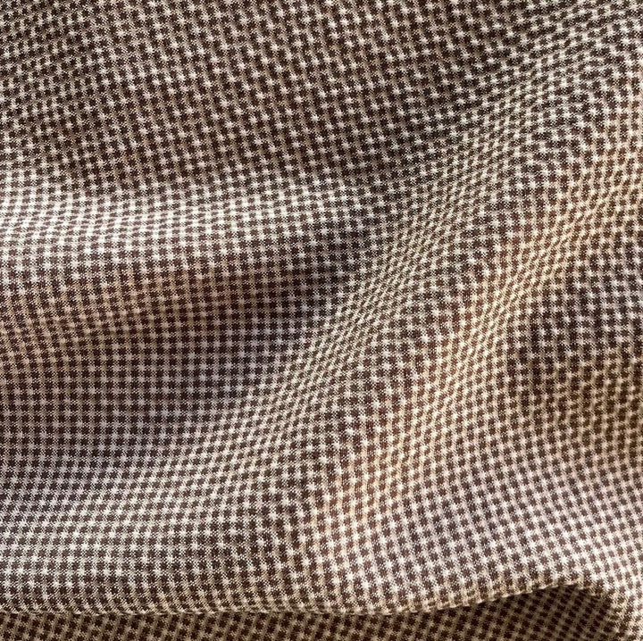 Café au Lait & Cream Checked Stretch Wool Seersucker (Made in Italy)