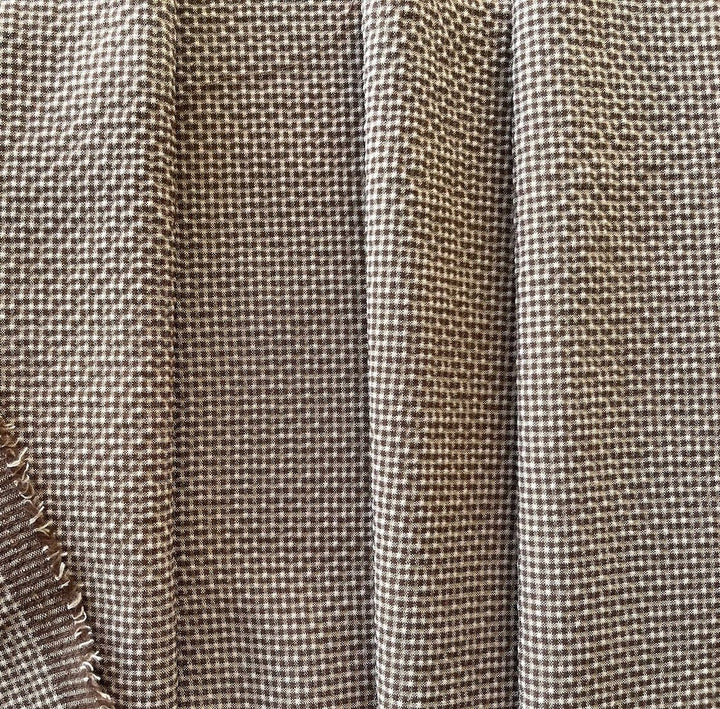 Café au Lait & Cream Checked Stretch Wool Seersucker (Made in Italy)
