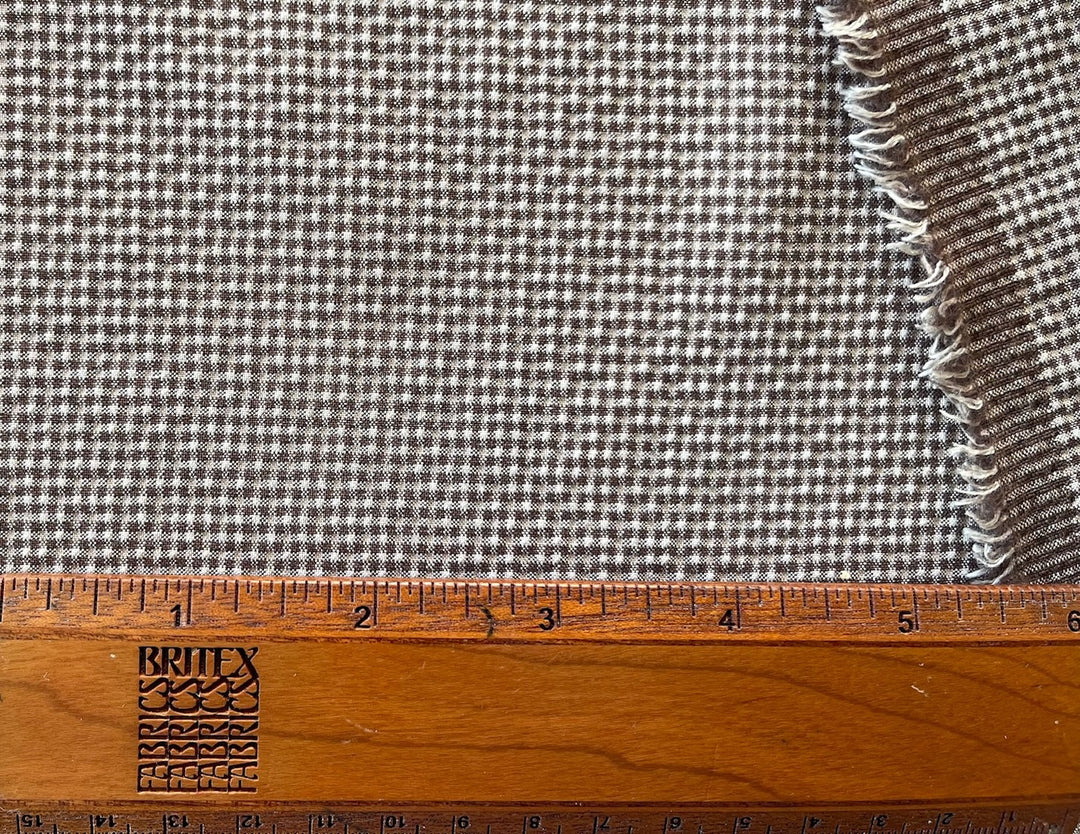 Café au Lait & Cream Checked Stretch Wool Seersucker (Made in Italy)