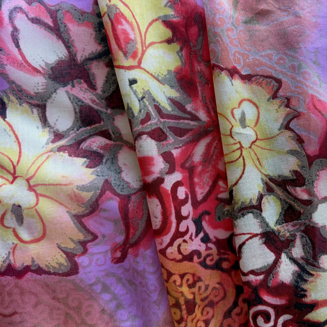 Semi-Sheer Floral Deluge on Amethyst Cotton Batiste (Made in Italy)