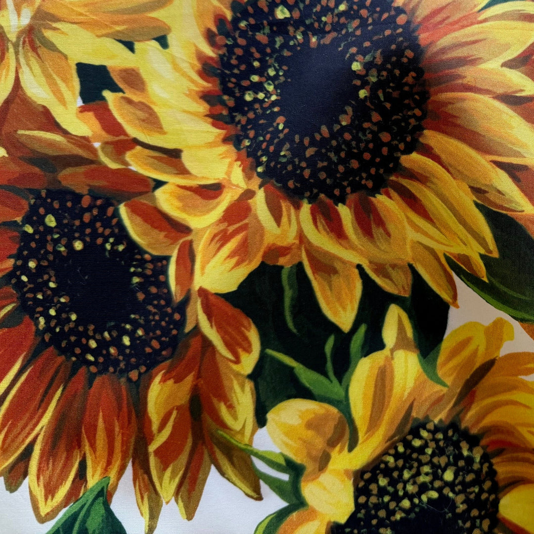 D&G Giant Sunflowers on White Crisp Cotton Poplin (Made in Italy)