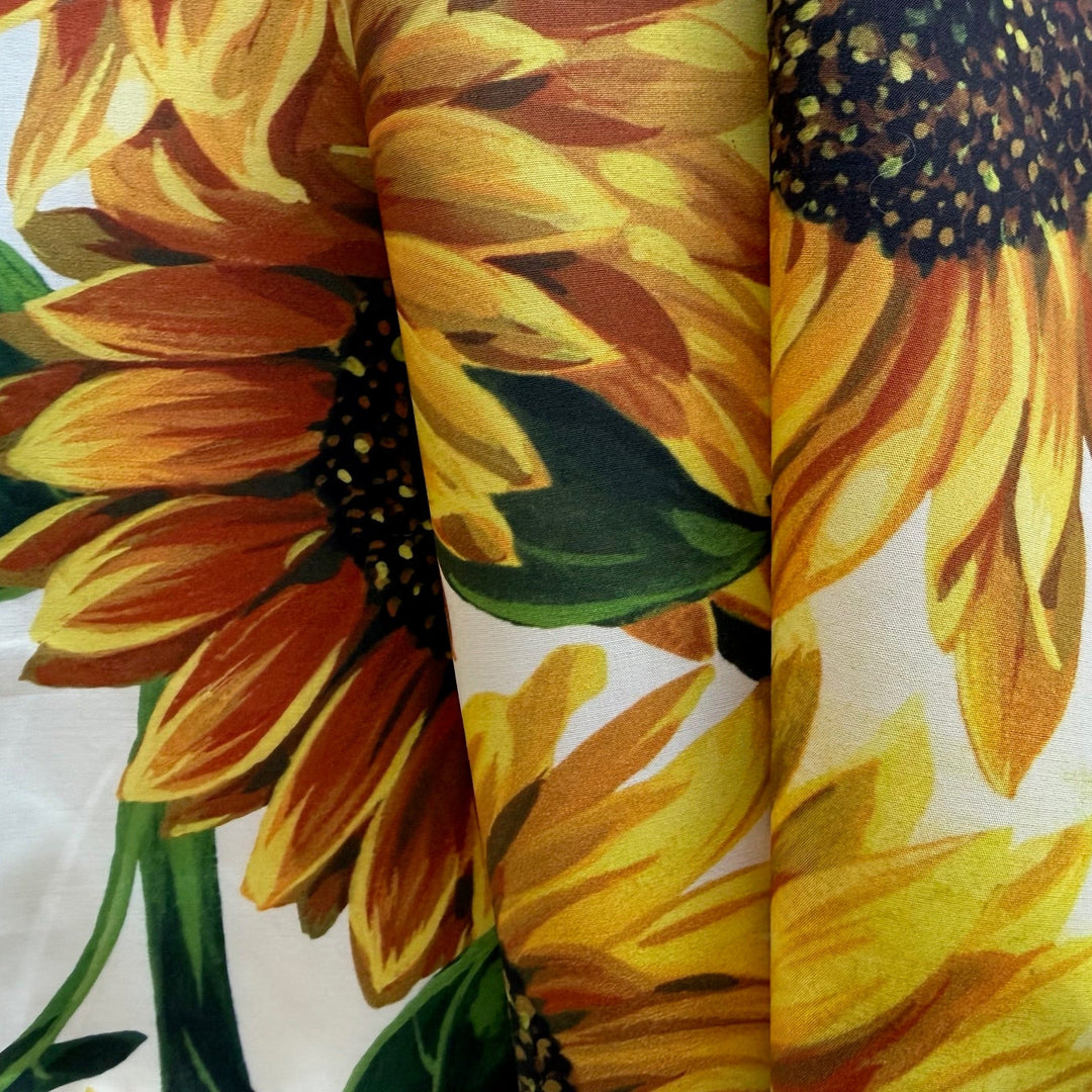 D&G Giant Sunflowers on White Crisp Cotton Poplin (Made in Italy)