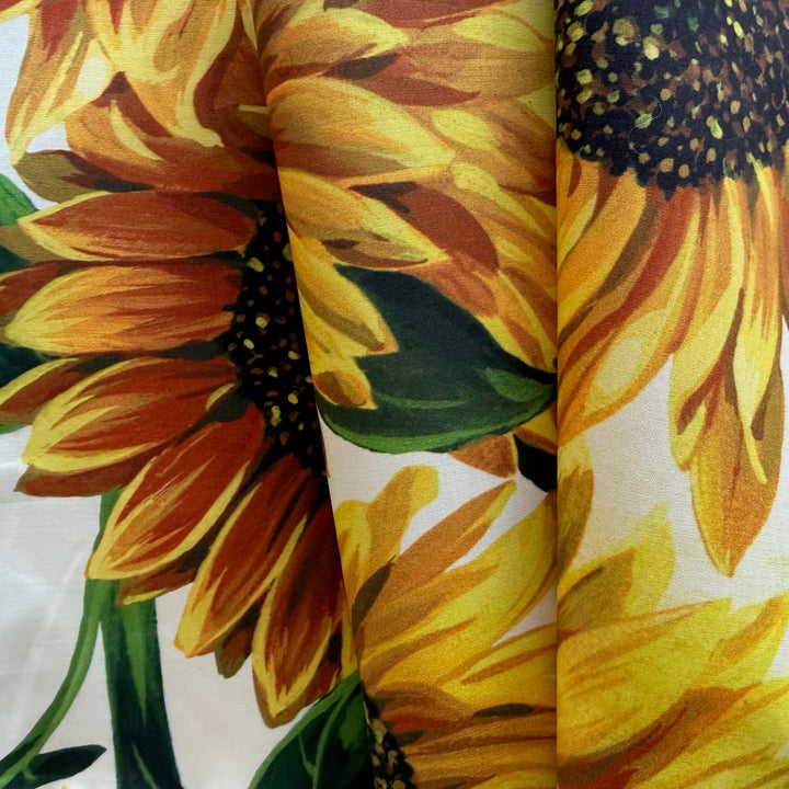 D&G Giant Sunflowers on White Crisp Cotton Poplin (Made in Italy)