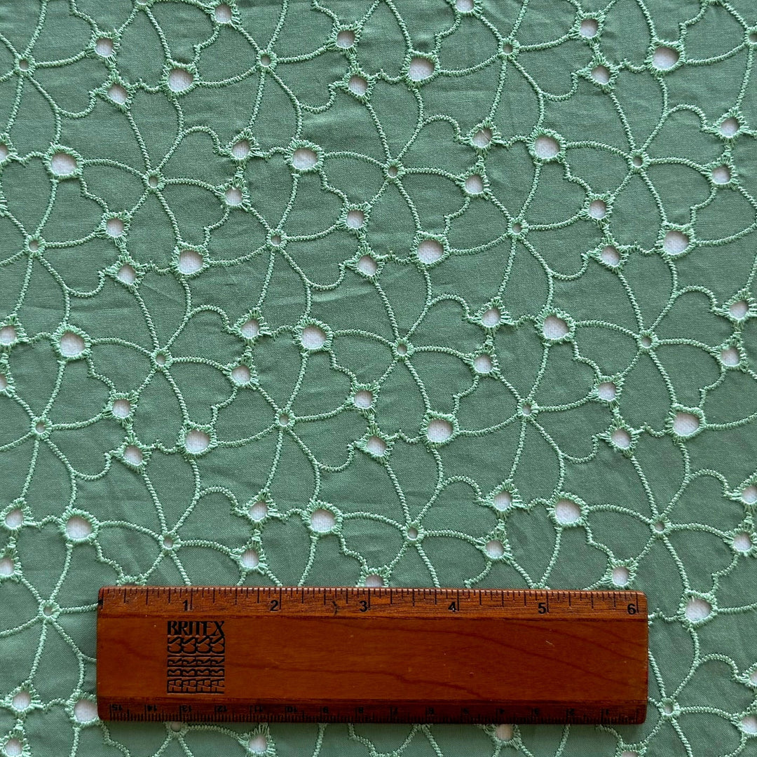 Soft Sage Dust Embroidered Cotton Eyelet Lawn (Made in Italy)