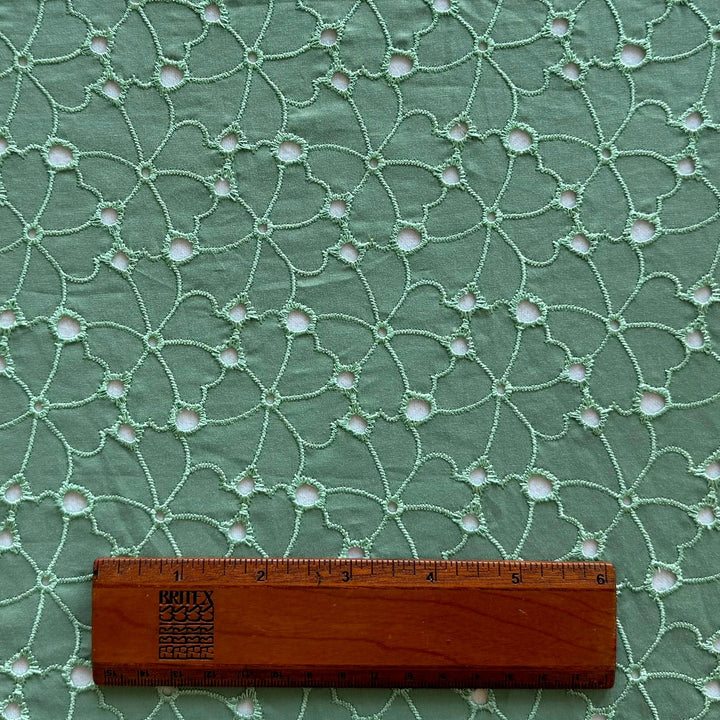 Soft Sage Dust Embroidered Cotton Eyelet Lawn (Made in Italy)