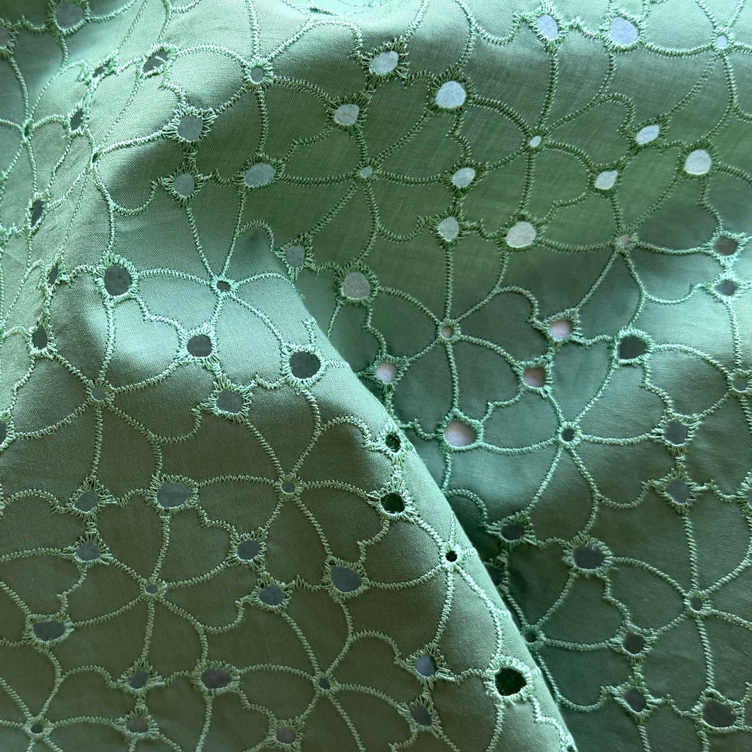 Soft Sage Dust Embroidered Cotton Eyelet Lawn (Made in Italy)