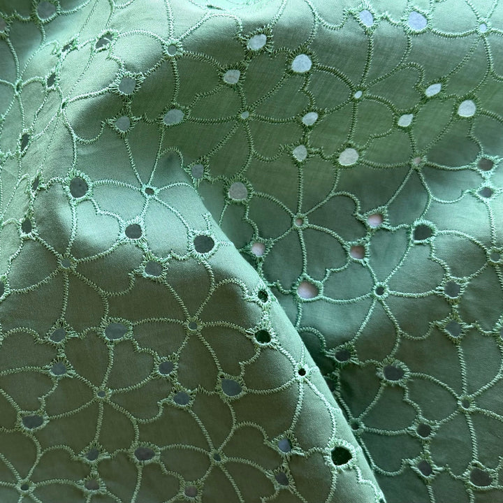 Soft Sage Dust Embroidered Cotton Eyelet Lawn (Made in Italy)