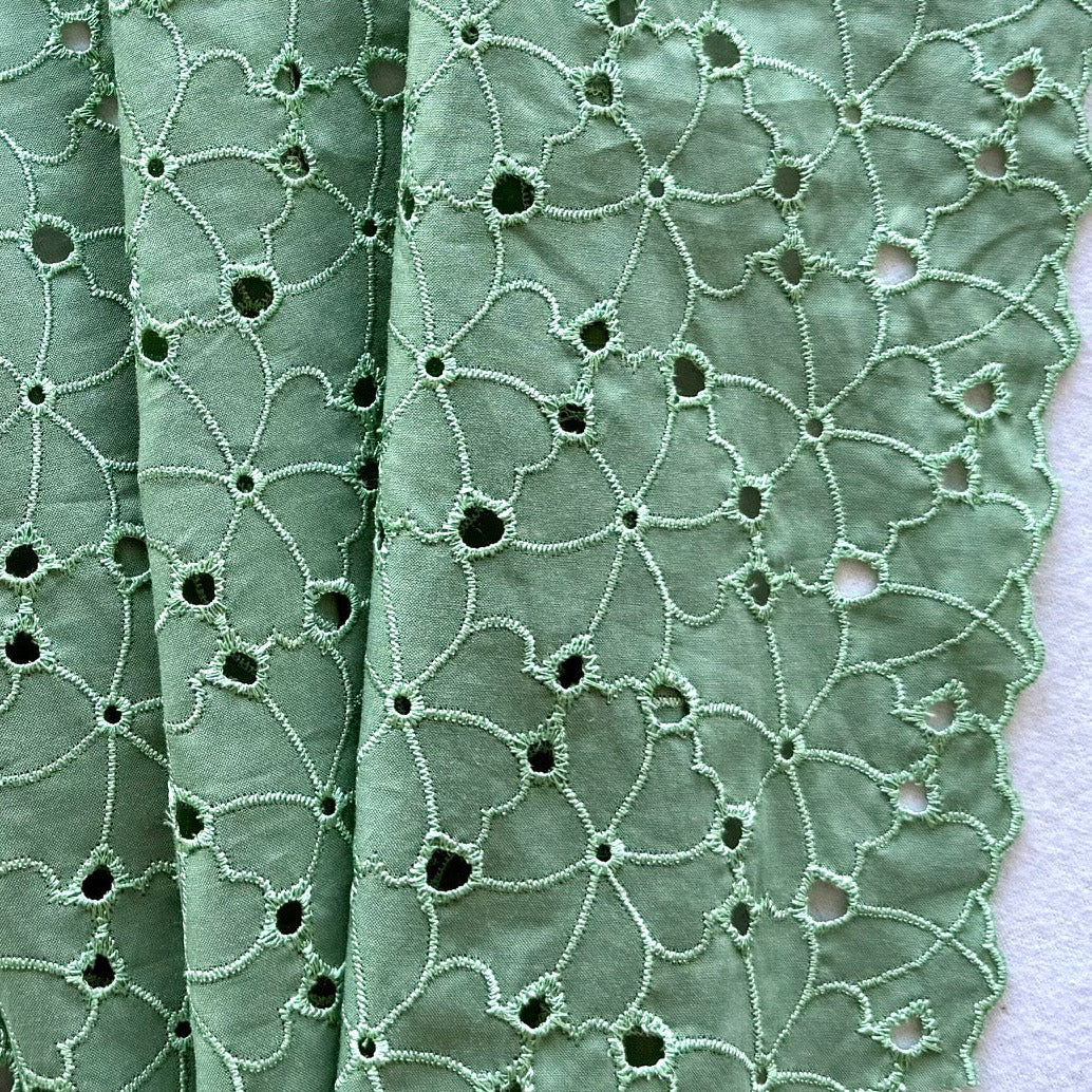 Soft Sage Dust Embroidered Cotton Eyelet Lawn (Made in Italy)