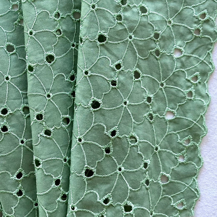 Soft Sage Dust Embroidered Cotton Eyelet Lawn (Made in Italy)