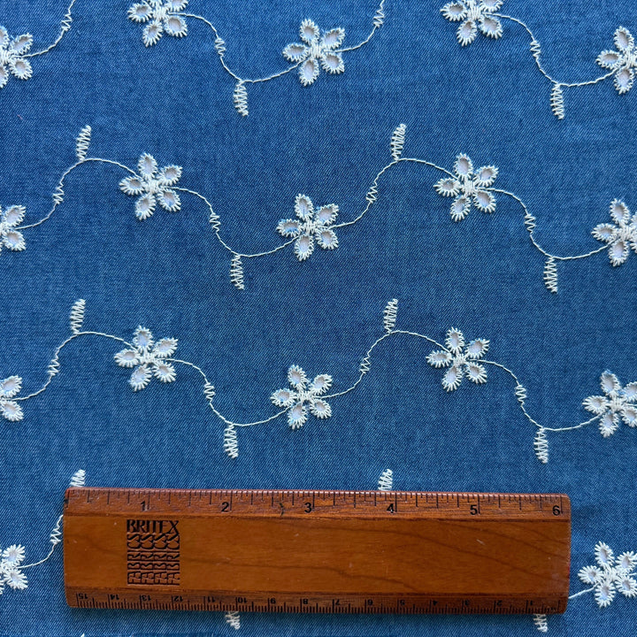 Lighter-Weight All-Over Embroidered Cotton Blend Eyelet Chambray (Made in Italy)