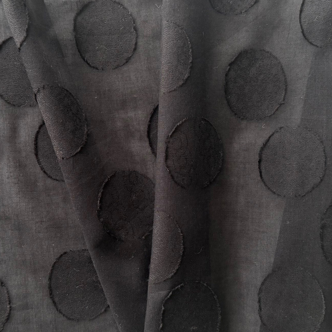 Semi-Sheer Elegant Onyx Orbs Embroidered Cotton Lawn (Made in Italy)