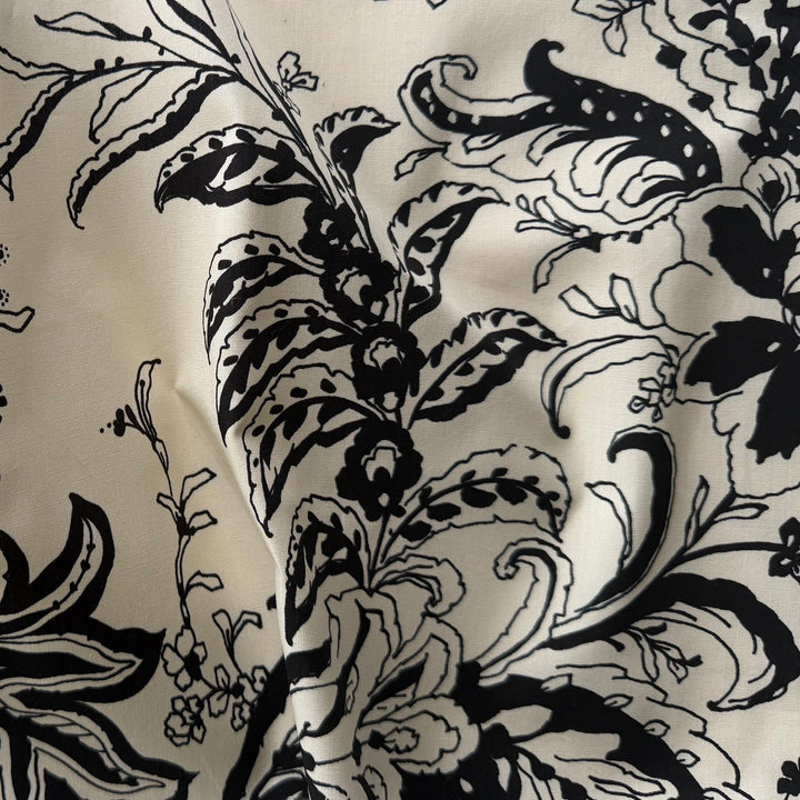 Border Print - Black & Cream Paisley Crisp Cotton Poplin (Made in Italy)