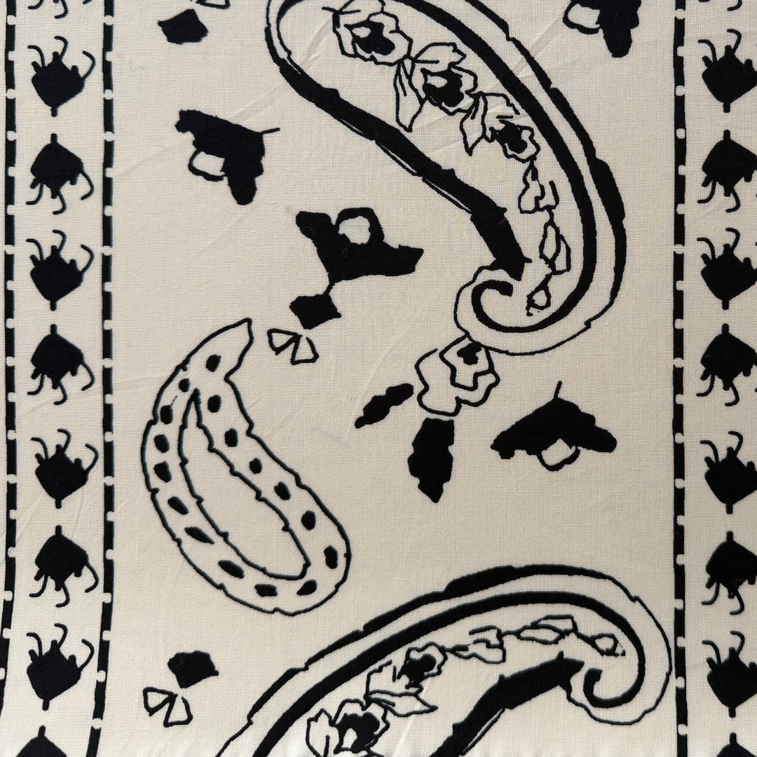 Border Print - Black & Cream Paisley Crisp Cotton Poplin (Made in Italy)