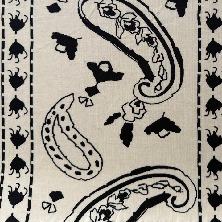 Border Print - Black & Cream Paisley Crisp Cotton Poplin (Made in Italy)