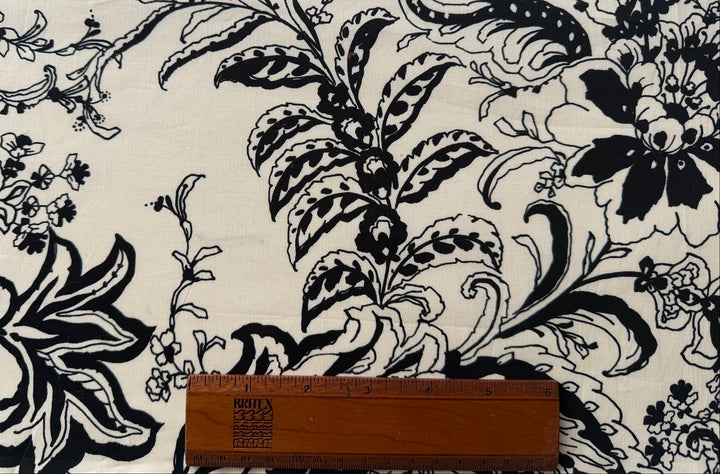 Border Print - Black & Cream Paisley Crisp Cotton Poplin (Made in Italy)