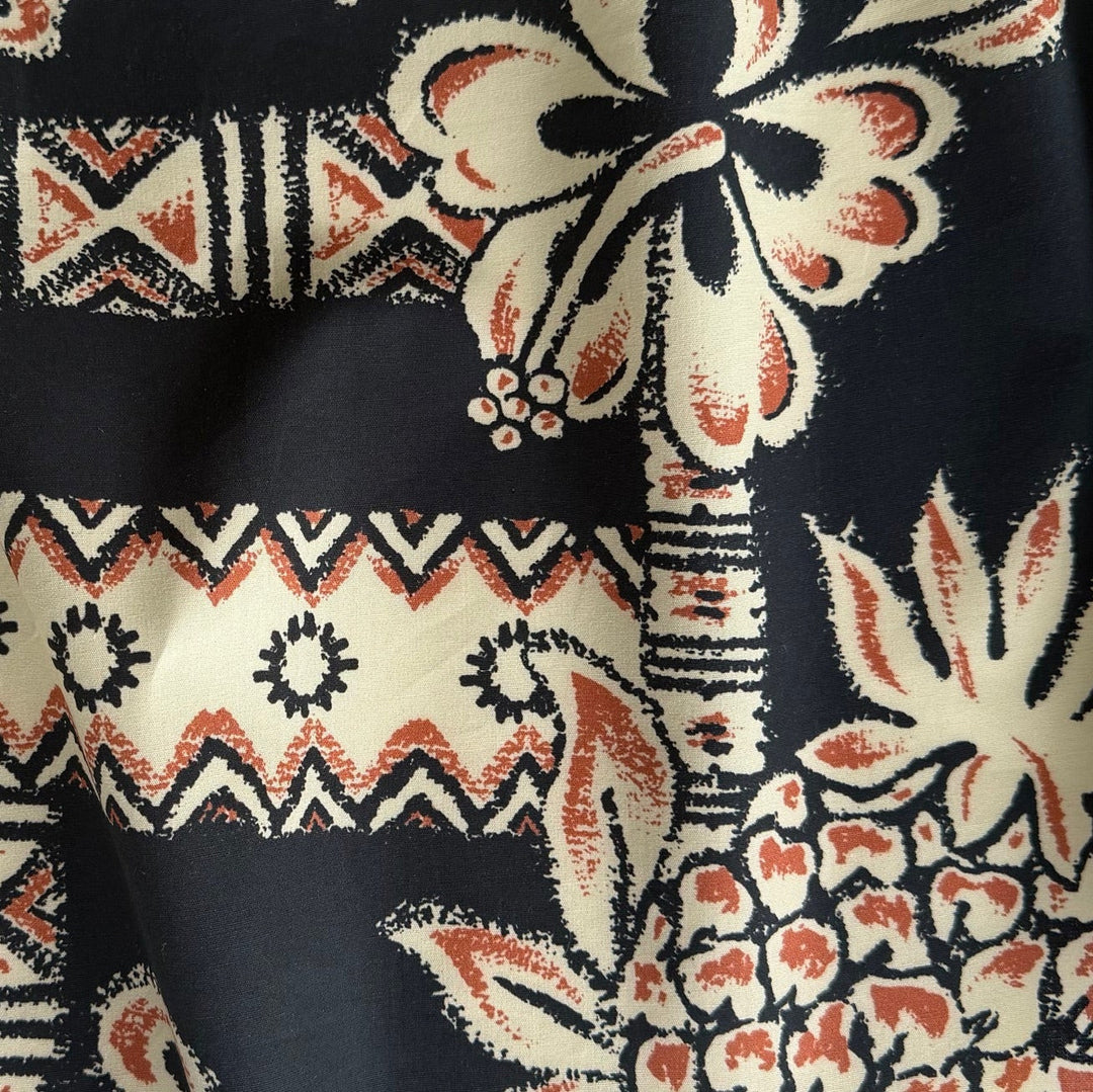 Geometric 1940s Inspired Persimmon & Cream Crisp Cotton Poplin (Made in Italy)