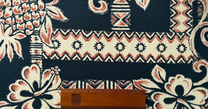 Geometric 1940s Inspired Persimmon & Cream Crisp Cotton Poplin (Made in Italy)