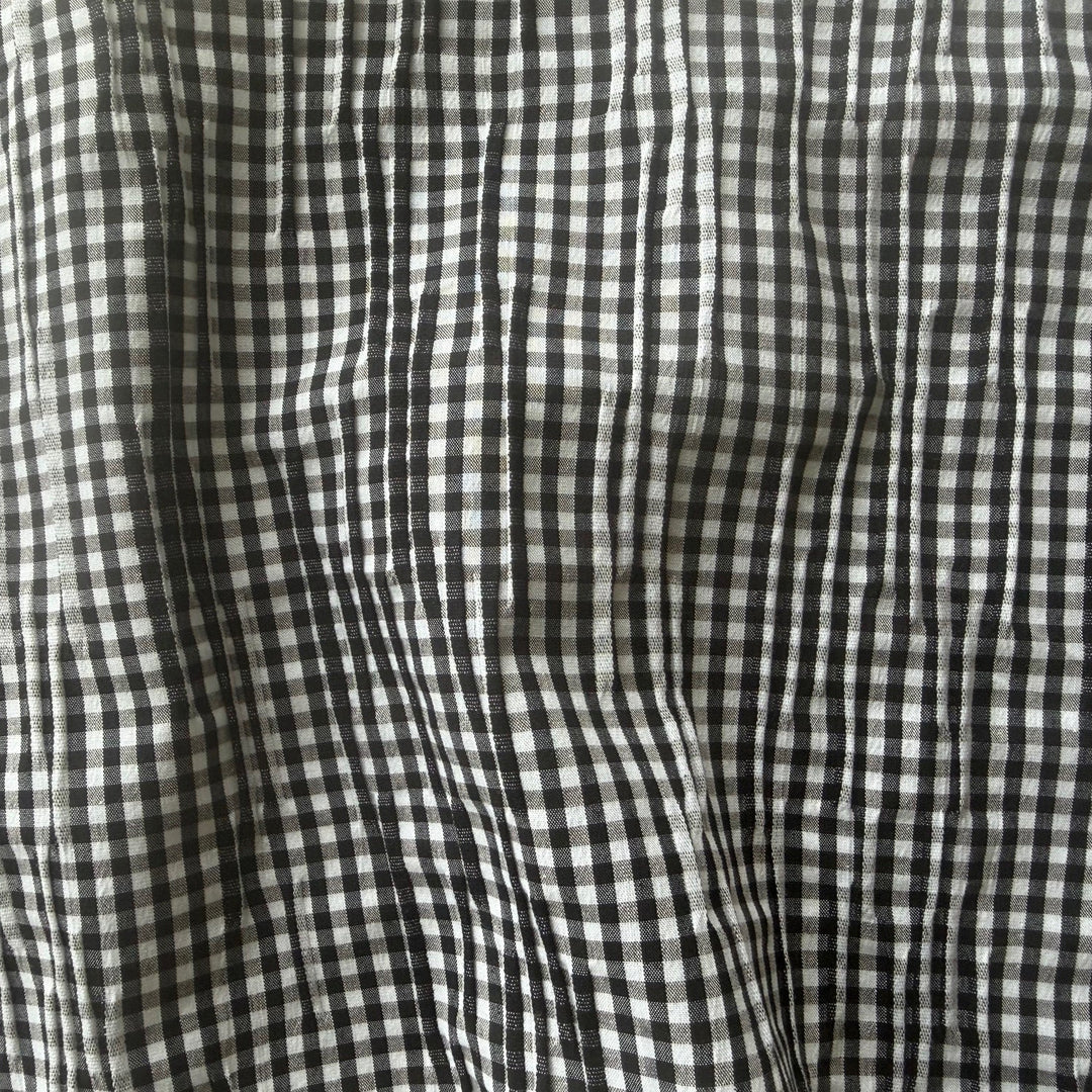 Lighter-Weight Irregularly Pleated Black & White Gingham Stretch Cotton (Made in Italy)