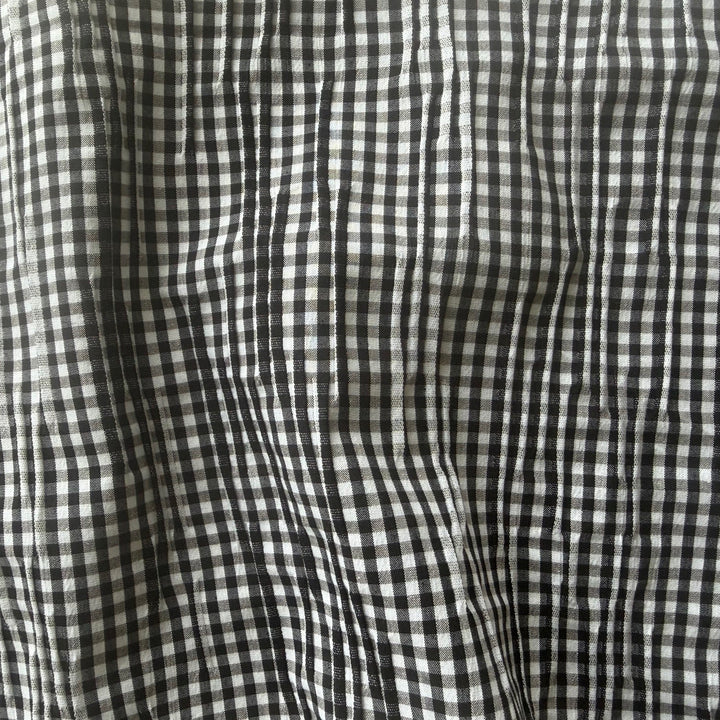 Lighter-Weight Irregularly Pleated Black & White Gingham Stretch Cotton (Made in Italy)