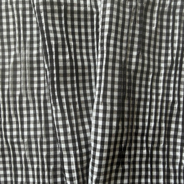 Lighter-Weight Irregularly Pleated Black & White Gingham Stretch Cotton (Made in Italy)