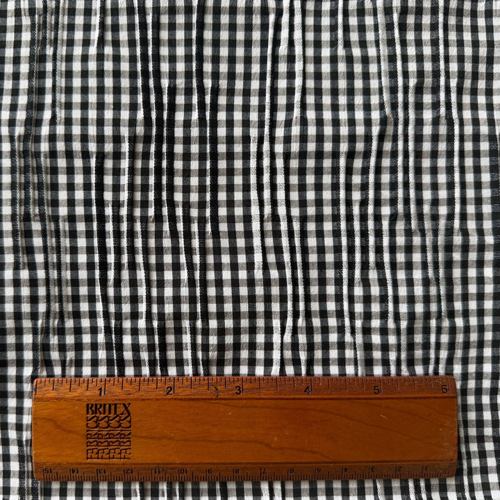 Lighter-Weight Irregularly Pleated Black & White Gingham Stretch Cotton (Made in Italy)