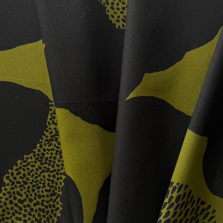 Finnish-Inspired Large-Scale Graphic Flowers on Olive Stretch Cotton Sateen (Made in Italy)