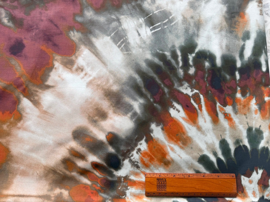 54" Square Panel - Couture Mauve & Tangerine Tie Dye Burst Cotton Poplin (Made in Italy)