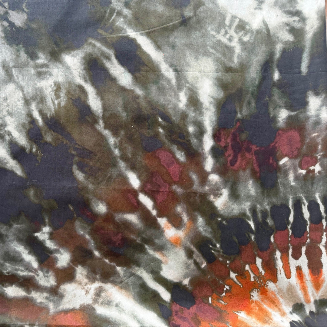 54" Square Panel - Couture Mauve & Tangerine Tie Dye Burst Cotton Poplin (Made in Italy)