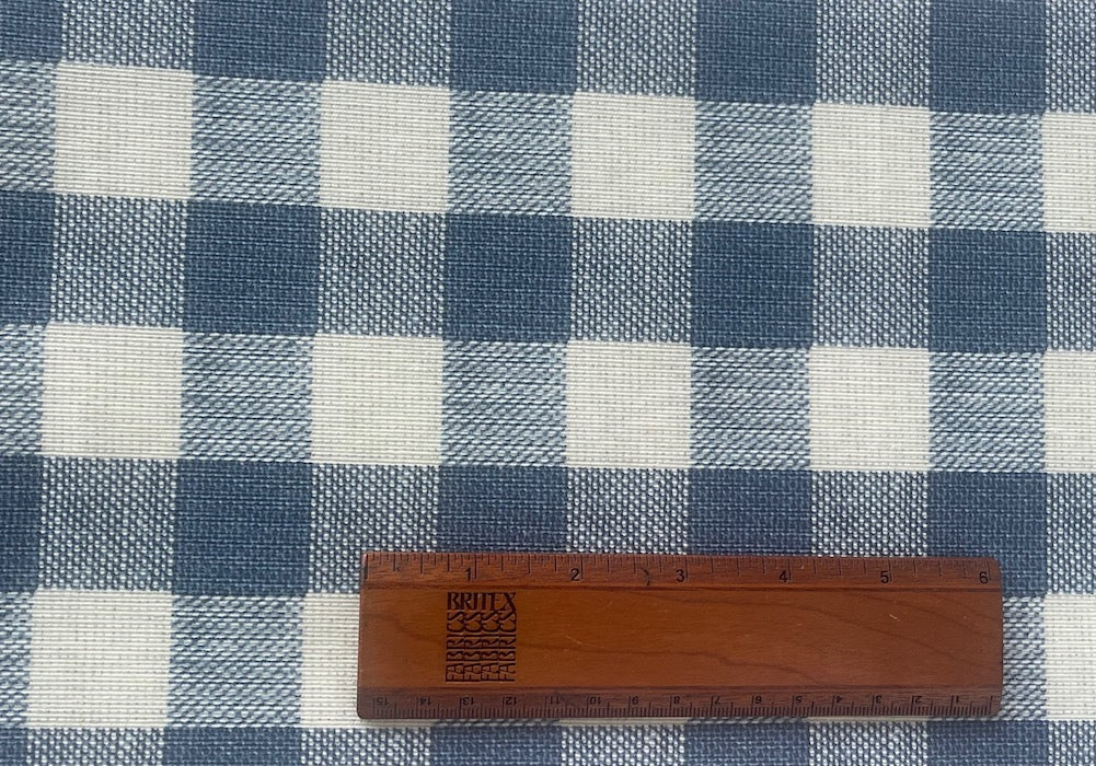 Buffalo Check Steel Blue & Off-White Laminated Cotton (Made in Spain)