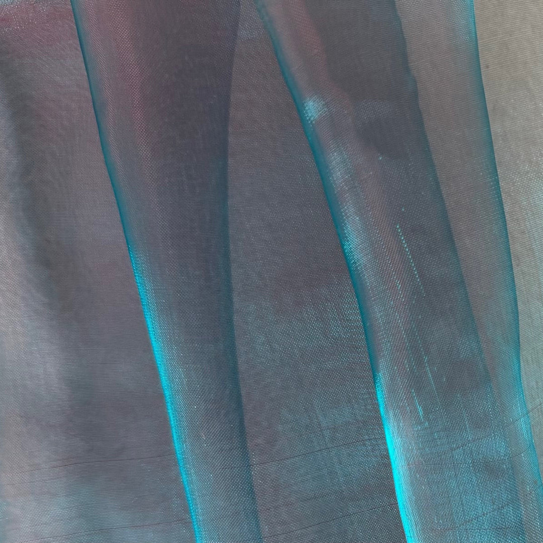 Sheer Iridescent Turquoise & Cherry Crisp Polyester Organza