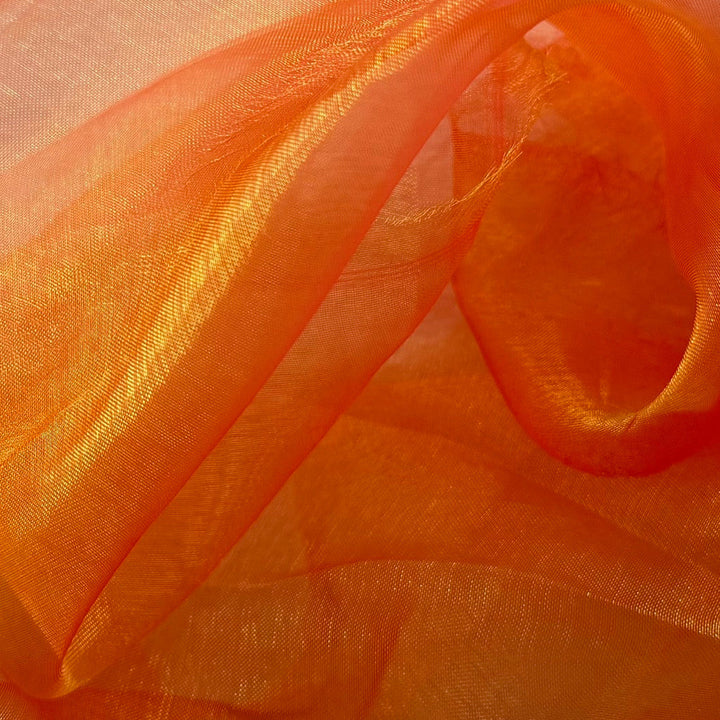 Sheer Iridescent Fiery Orange & Yellow Crisp Polyester Organza