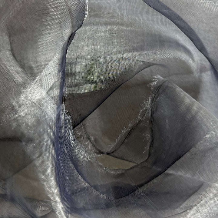 Sheer Iridescent Smoke & Silver Crisp Polyester Organza