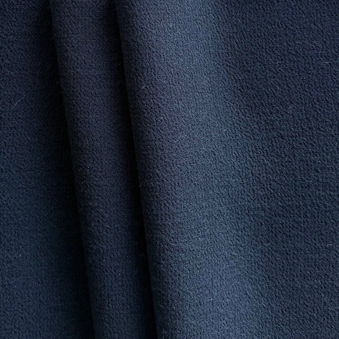 High-End Deep Midnight Navy Selvedged Wool Double-Crepe (Made in Italy)