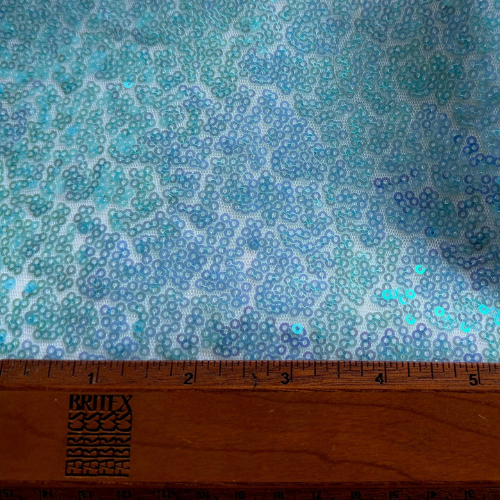 Iridescent Aquamarine Sequins on Airy White Nylon Mesh (Made in Korea)